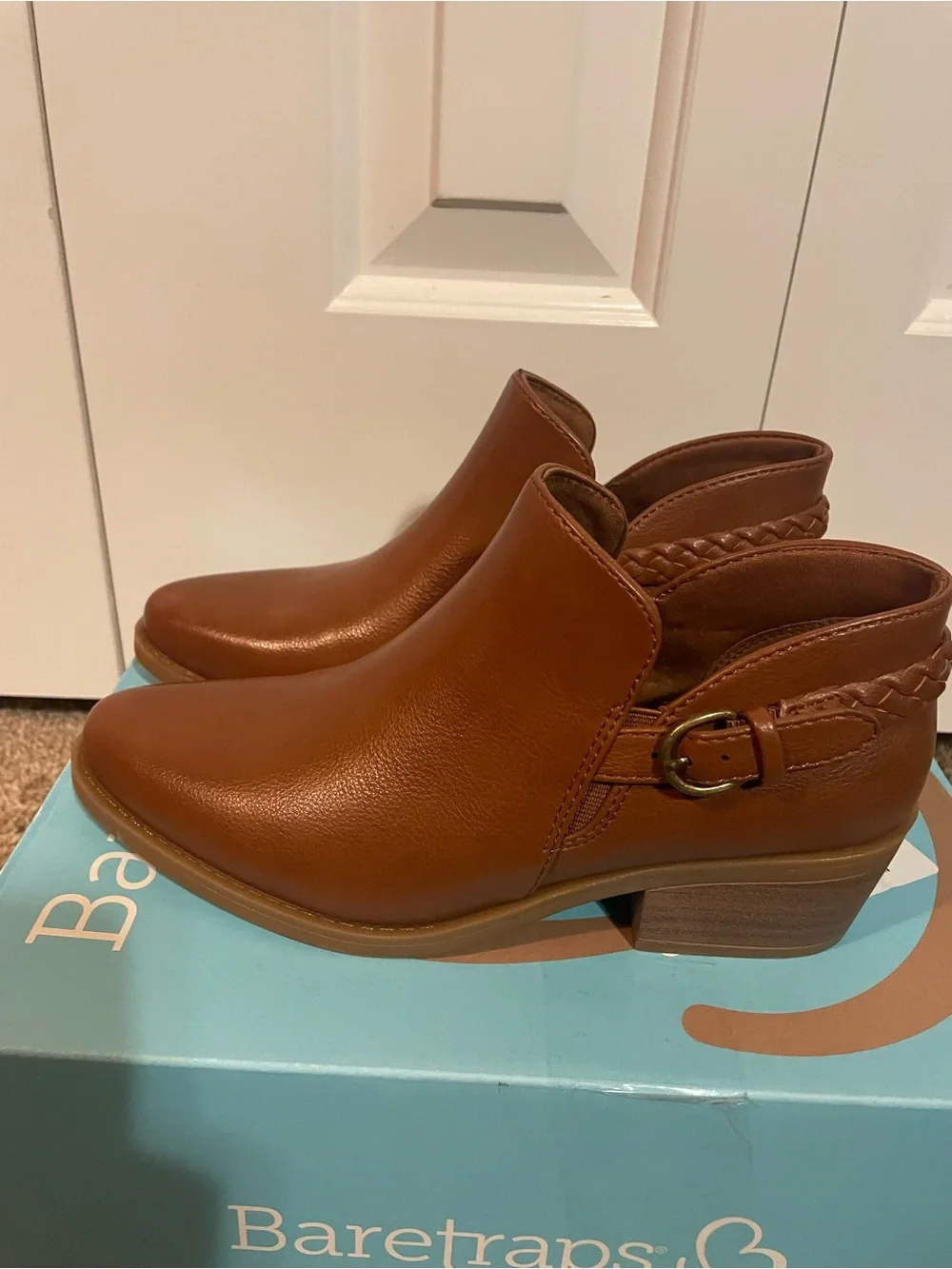 BareTraps Brown Leather Ankle Booties with Braided Strap